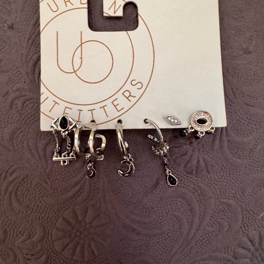 Urban Outfitters Black and Silver Mismatched Celestial Earrings